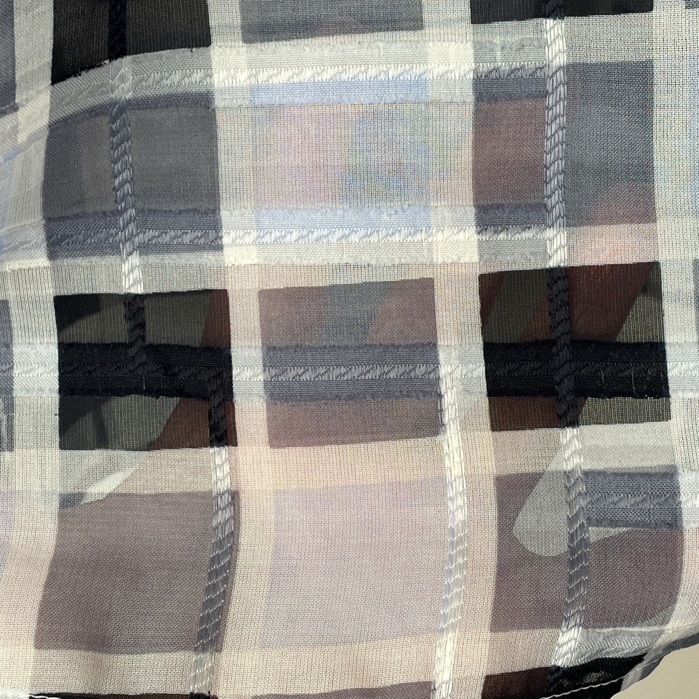 Ann Taylor Sheer Blouse Small Blue Plaid Tie Neck Long Sleeve Office Workwear - Picture 5 of 16